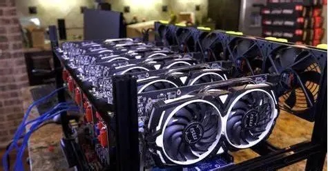 A bustling mining farm with numerous rigs